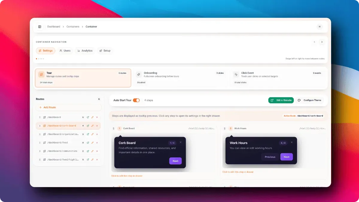 User Tourly product dashboard overview User Tourly product dashboard overview